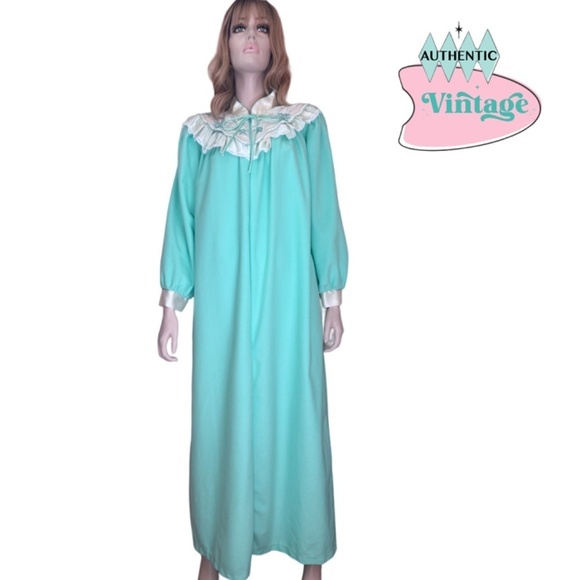 Vintage Apostrophe Fleece Dressing Gown Robe House Dress Coat ½ Front Zip Plush - Picture 14 of 16